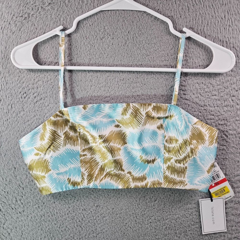 NWT 1.State Cropped Tank Top Women XS Adjustable Strap Sunshine Times Blue Green